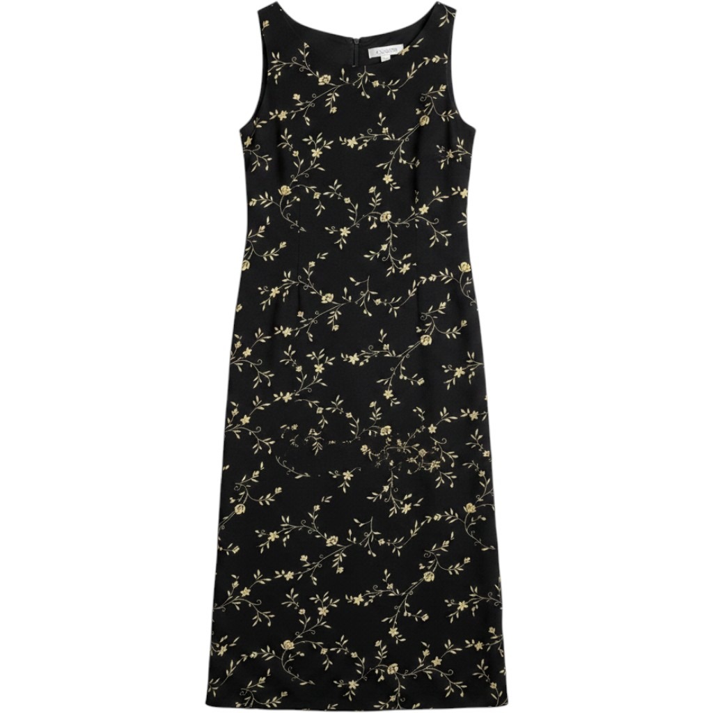 Vintage Casual Corner Annex Navy Blue Floral Print Sleeveless Maxi Dress 2p